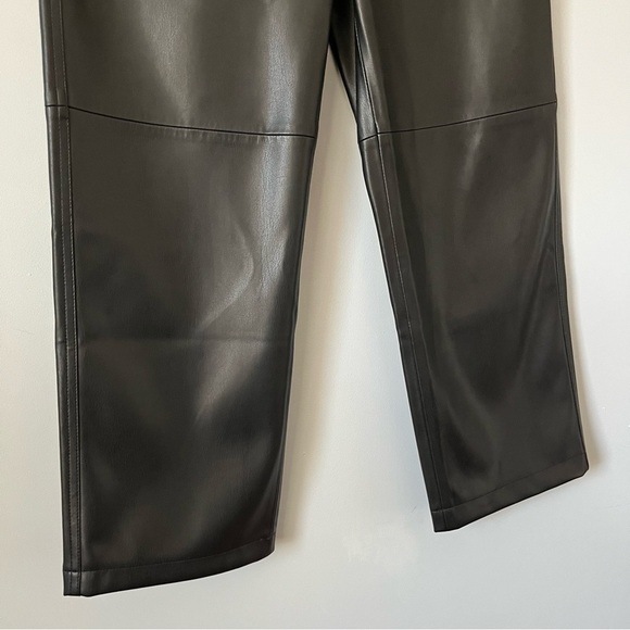Mango MNG Lille Black Vegan Faux Leather Seamed Straight Leg Trouser Pants Sz 4 - Picture 8 of 16